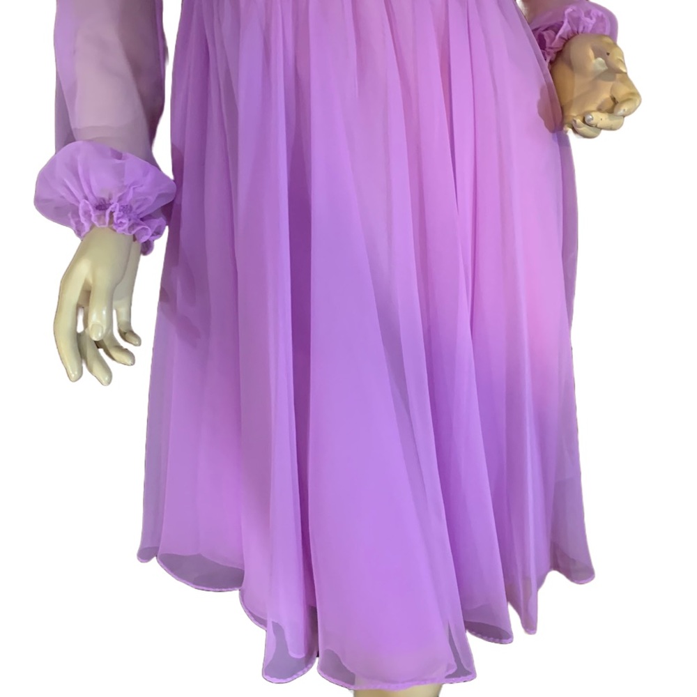 VINTAGE 1960'S JACK BRYAN BY DUPUIS ORCHID PURPLE CHIFFON BEADED COCKTAIL DRESS - Picture 10 of 14